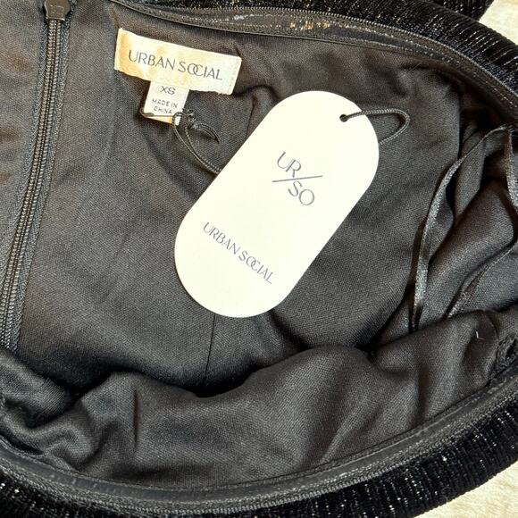 Urban Social Women’s XS Black Silver Metallic Velvet Strapless Midi Dress Retro - Picture 7 of 8